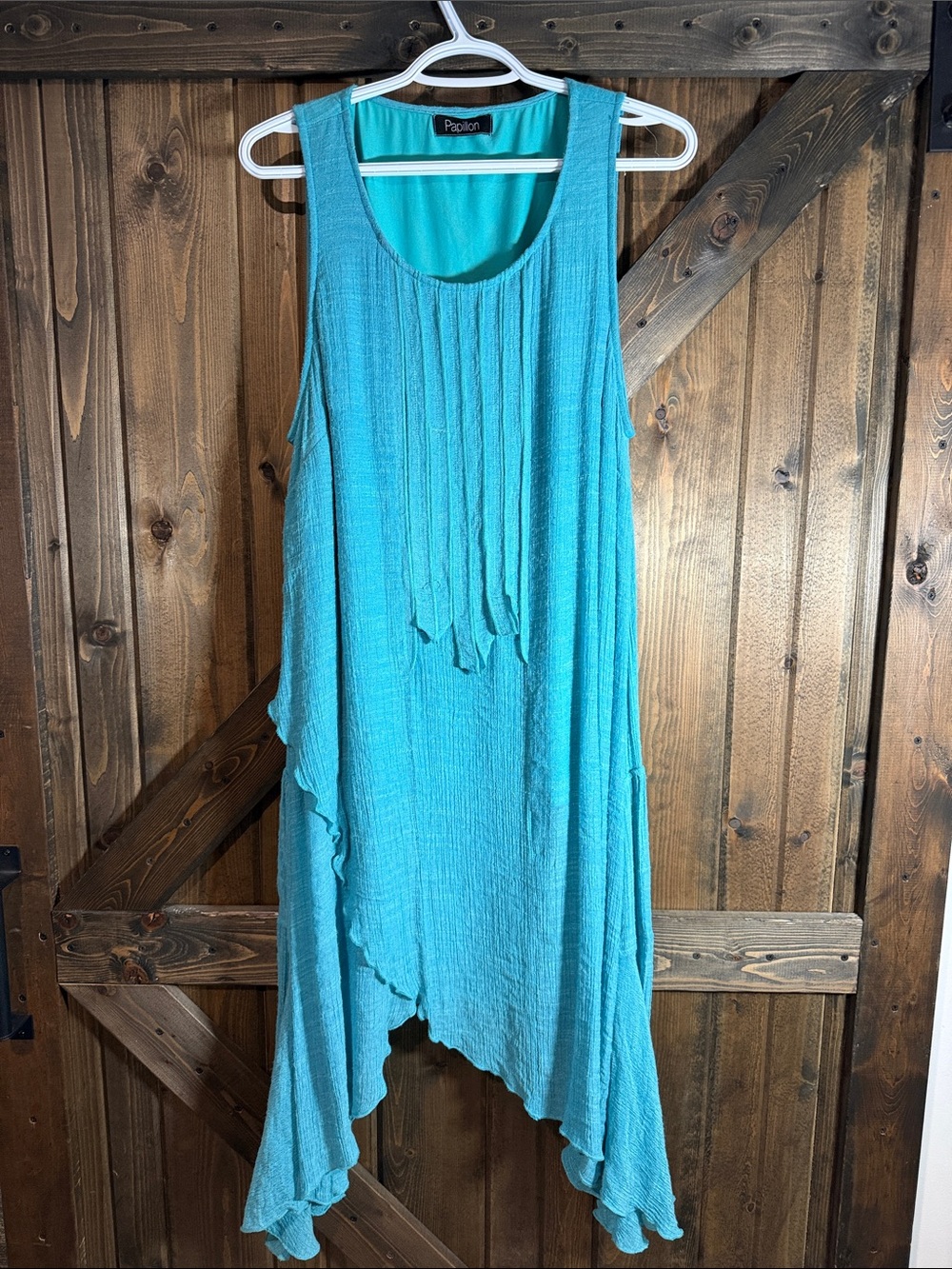 Papillon Blanc Turquoise Ruffled Midi Dress